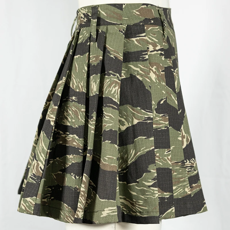 

BG Outdoor Sand Night Green Tiger Spotted Camo Pleated Skirt Half length Skirt High slit Female Military Fan Tactical Skirt
