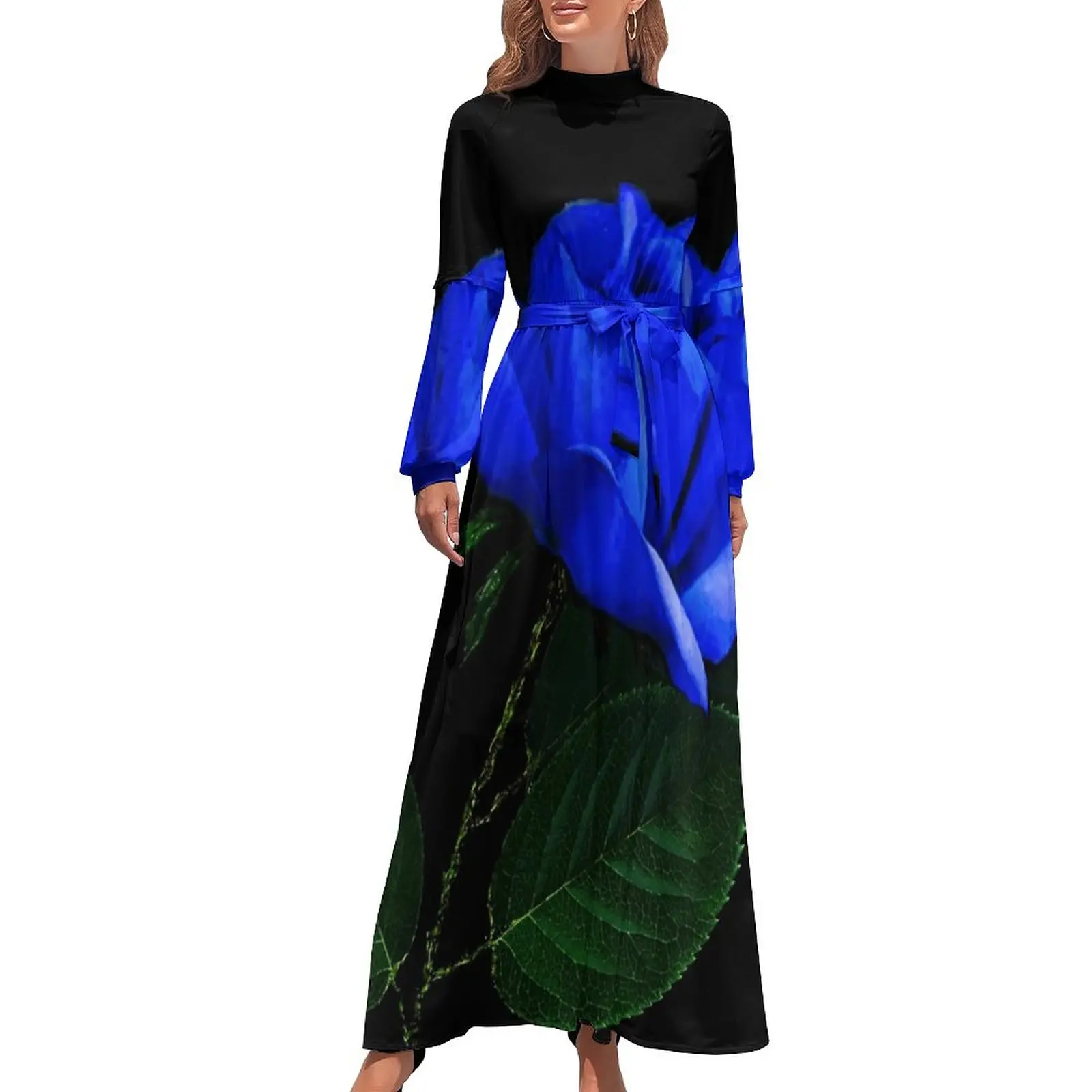 Flower Art Dress High Neck Blue Rose Print Custom Beach Dresses Long Sleeve Street Wear Long Maxi Dress Party Vestido
Flower Art Dress High Neck Blue Rose Print Custom Beach Dresses Long Sleeve Street Wear Long Maxi Dress Party Vestido