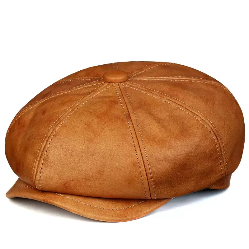 

Autumn Leather Beret Men British Peaky Blinders Retro Cowhide Octagonal Hat Winter Newsboy Painter Cap Coffee Boina Hombre