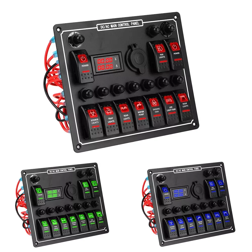6/10 Gang 15A LED Toggle Rocker Switch Panel Dual Power Control Overload Protection Outlet Combination Car Auto Marine RV Ship
6/10 Gang 15A LED Toggle Rocker Switch Panel Dual Power Control Overload Protection Outlet Combination Car Auto Marine RV Ship
