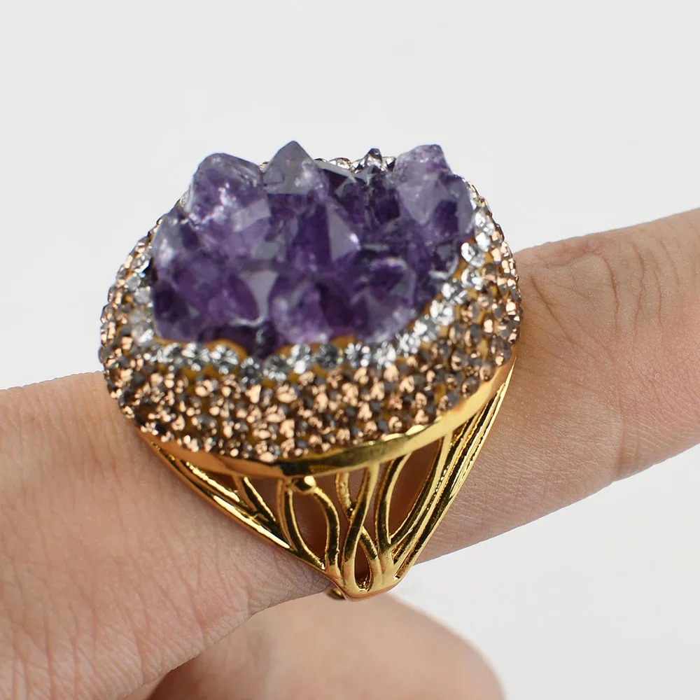Jewelry Natural Purple Amethyst Rough Real Quartz Stone Druzy Rings For Women
Jewelry Natural Purple Amethyst Rough Real Quartz Stone Druzy Rings For Women