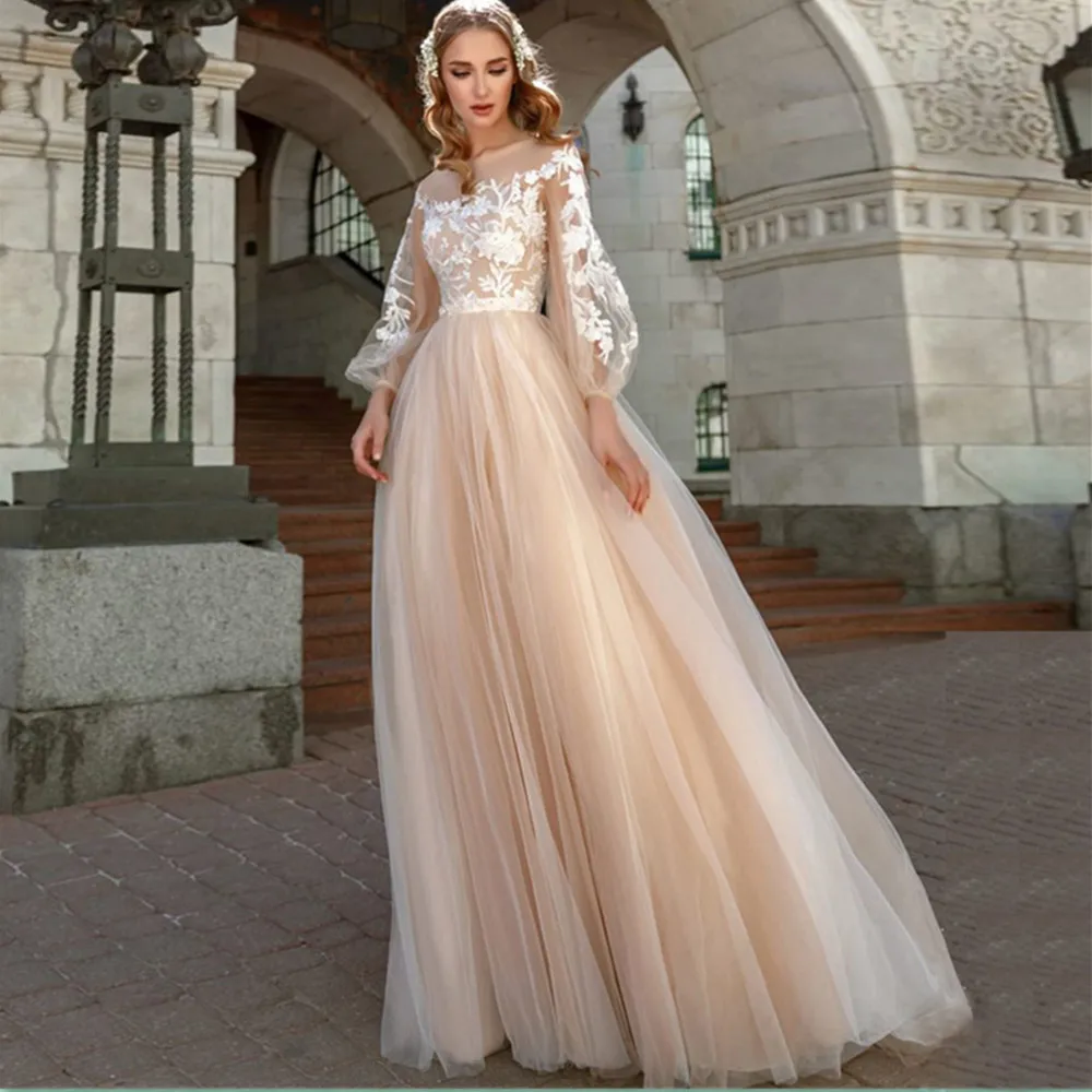Mulism Lantern Sleeves O-Neck Wedding Dresses A-Line Lace Appliques Beach Bride Gown Tulle Illusion Button Vestidos De Novia
Mulism Lantern Sleeves O-Neck Wedding Dresses A-Line Lace Appliques Beach Bride Gown Tulle Illusion Button Vestidos De Novia