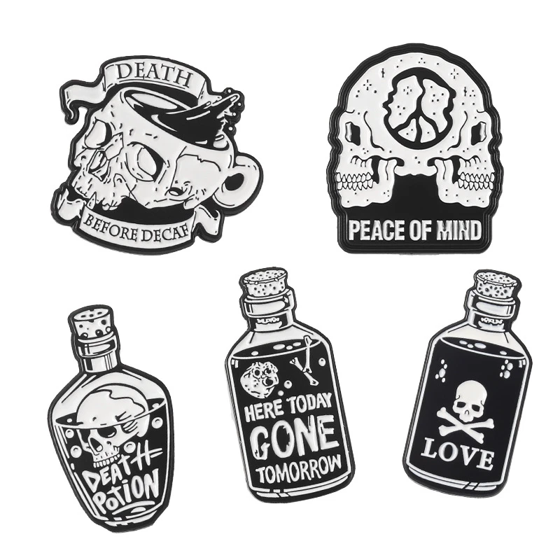 Creative Enamel Pins Punk Black White Skull Potions Brooches For T Shirt Skull Cat Brooch Schoolbag Accessories Gift For Friends
Creative Enamel Pins Punk Black White Skull Potions Brooches For T Shirt Skull Cat Brooch Schoolbag Accessories Gift For Friends