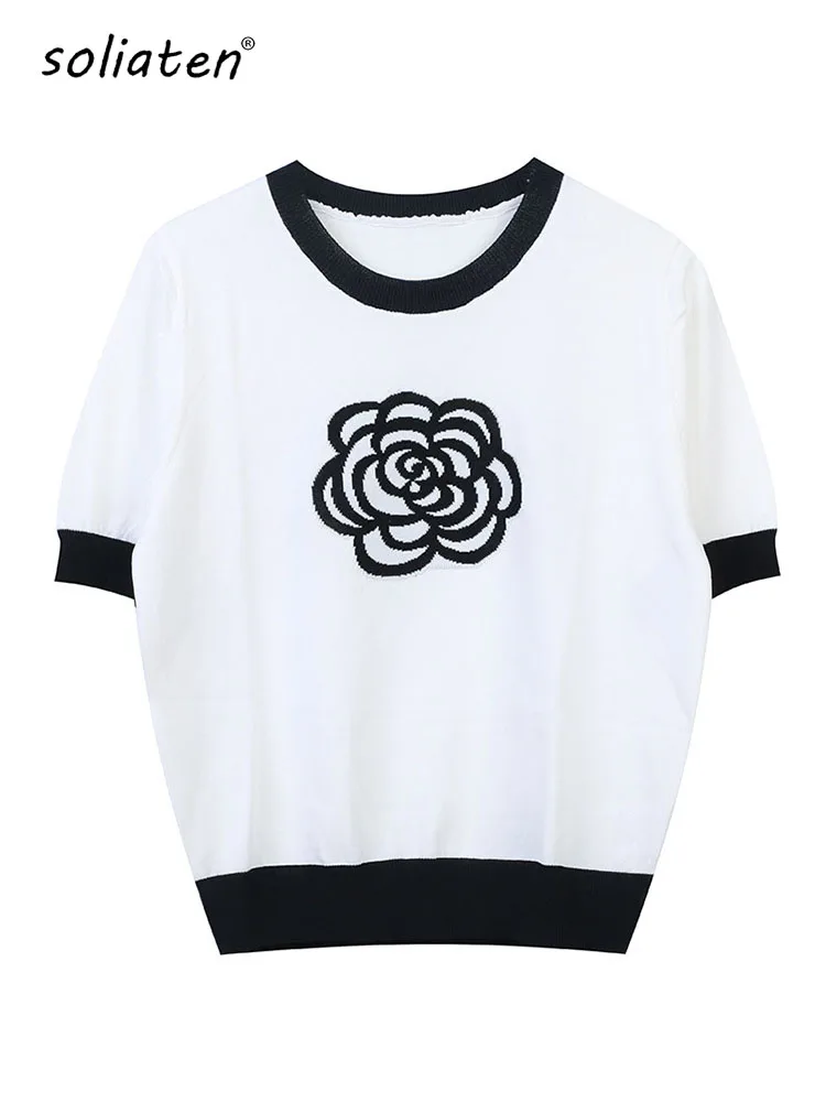Summer New Stylish Elegant Knitted Knitwear Women O Neck Floral Rose Short Sleeve T-shirt B-055
Summer New Stylish Elegant Knitted Knitwear Women O Neck Floral Rose Short Sleeve T-shirt B-055