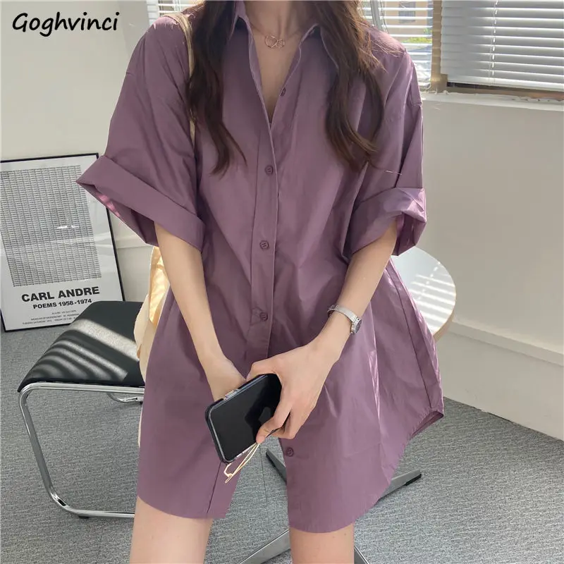 Women Solid Purple Shirts Summer Short Sleeve Loose All-match Vintage Harajuku Females Elegant All-match Korean Style Chic Tops 
Women Solid Purple Shirts Summer Short Sleeve Loose All-match Vintage Harajuku Females Elegant All-match Korean Style Chic Tops