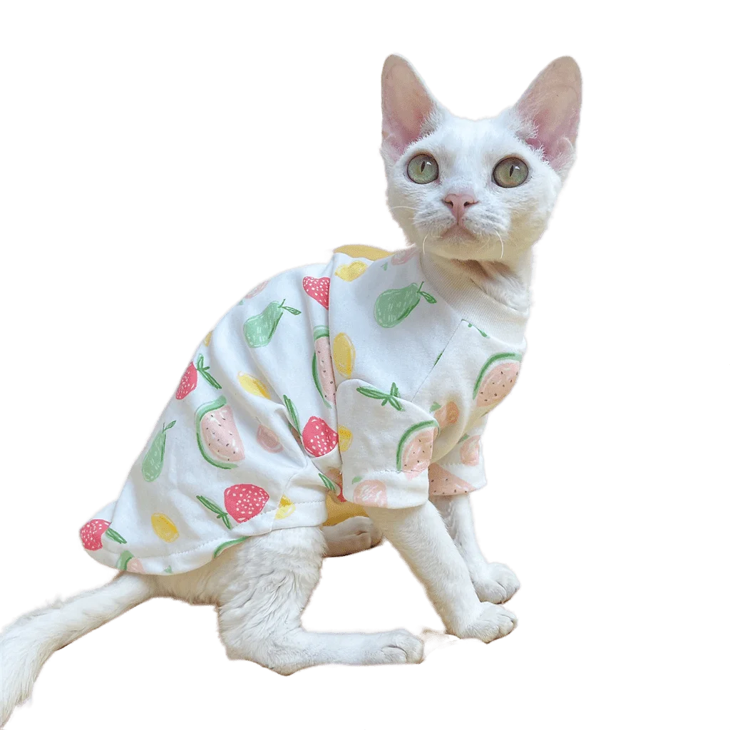 

Cotton 4-legged Bottoming Shirt Spring Summer Thin Soft Kitten Outfits for Sphynx Devon Rex Apparel Sphinx Hairless Cat Clothes