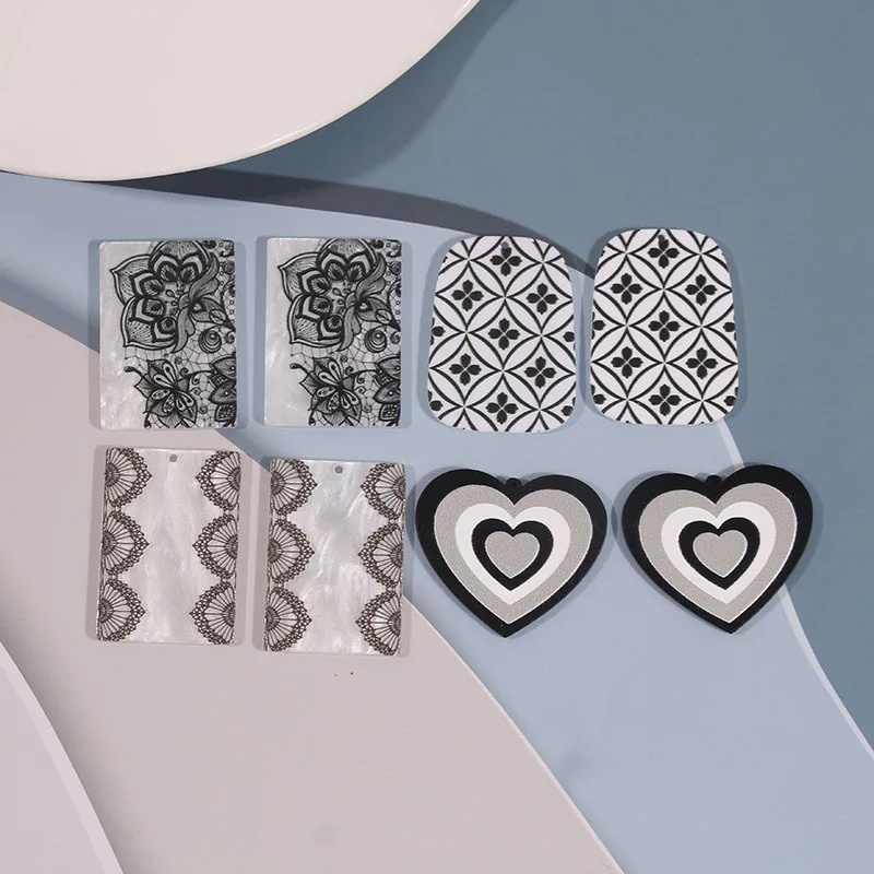 

Newest 50pcs/lot color flowers pattern print geometry hearts/rectangle shape acrylic beads diy jewelry earring accessory