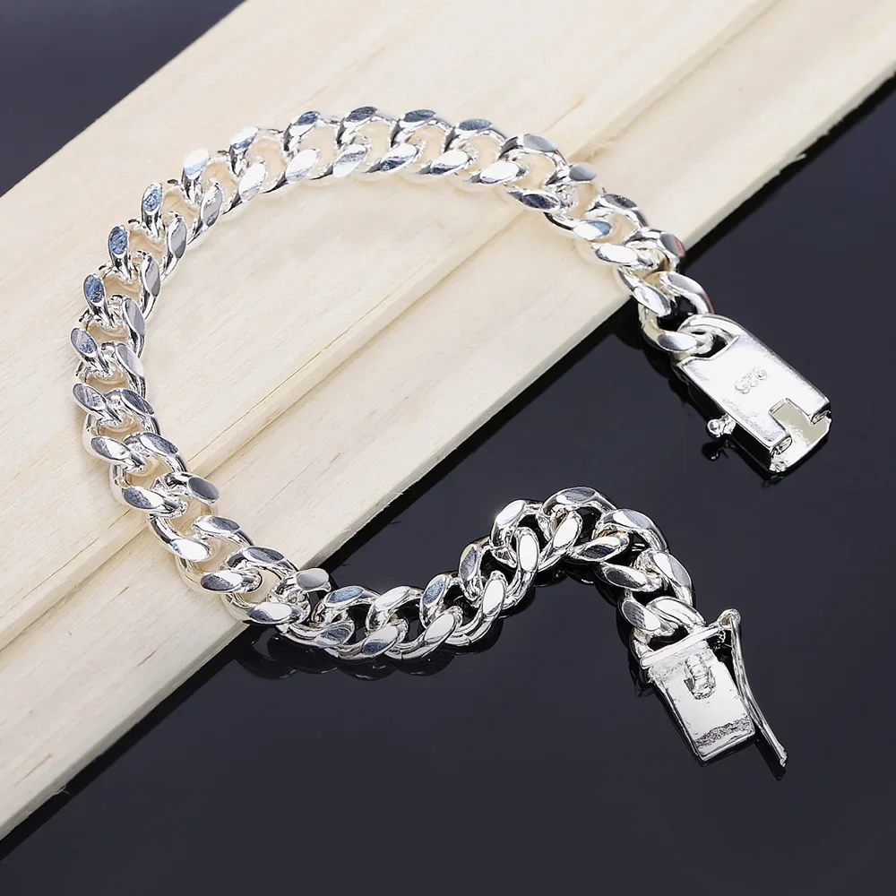 Fine 925 Sterling Silver Bracelets Noble Design Fashion Jewelry High Quality 10MM Solid 8inch 20cm Chain FOR Women Mens Wedding 
Fine 925 Sterling Silver Bracelets Noble Design Fashion Jewelry High Quality 10MM Solid 8inch 20cm Chain FOR Women Mens Wedding