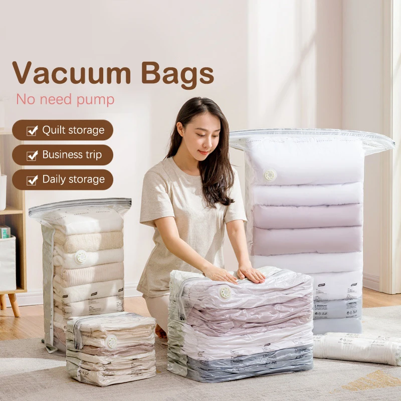 

No Need Pump Vacuum Bags Large Plastic Storage Bags For Storing Clothes Blankets Compression Empty Bag Covers Travel Accessories