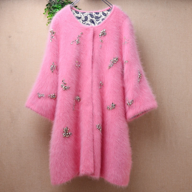 04 Female Women Fall Winter Clothing Pink Beading Hairy Mink Cashmere Knitted Medium Long Slim Cardigans Angora Fur Coat Sweater
04 Female Women Fall Winter Clothing Pink Beading Hairy Mink Cashmere Knitted Medium Long Slim Cardigans Angora Fur Coat Sweater