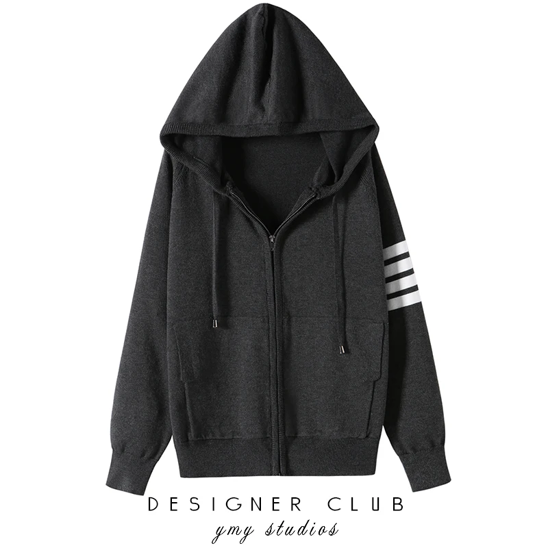 Spring TB Hooded Knitted Cardigan Sweater Loose College Style All-match Striped Sweater Jacket Women's Tide
Spring TB Hooded Knitted Cardigan Sweater Loose College Style All-match Striped Sweater Jacket Women's Tide