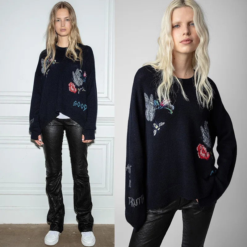 Women Sweater Autumn Winter 22 New Butterfly Flower Letter Embroidery Flower Cashmere Knitwear Pullover
Women Sweater Autumn Winter 22 New Butterfly Flower Letter Embroidery Flower Cashmere Knitwear Pullover
