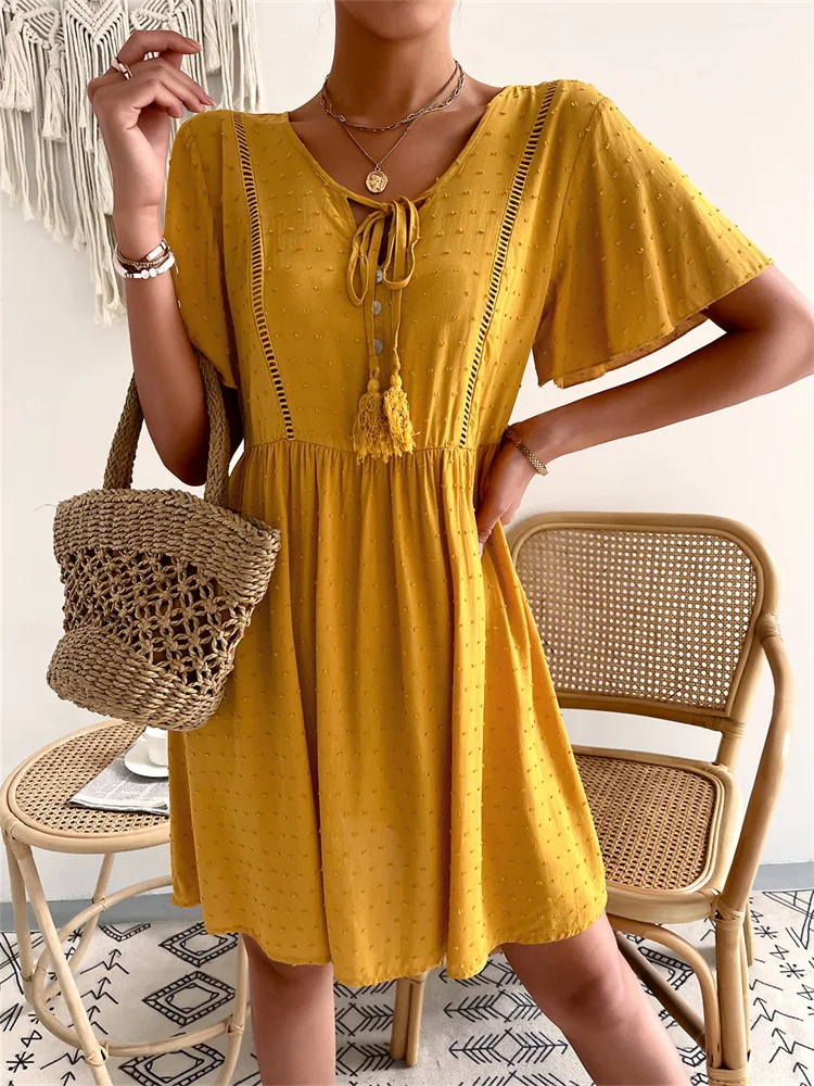 2023 Summer Casual Dresses For Women V Neck Short Sleeve Sundress Lace Crochet Hollow Out Vestidos Knee Length Dress
2023 Summer Casual Dresses For Women V Neck Short Sleeve Sundress Lace Crochet Hollow Out Vestidos Knee Length Dress