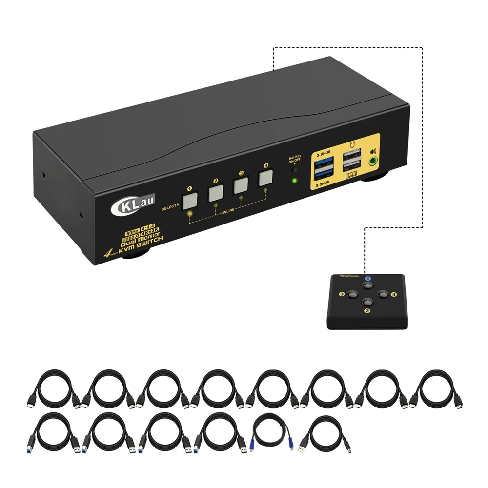 USB3.0 HDMI KVM-переключатель 4 порта двойной монитор Расширенный дисплей с аудио