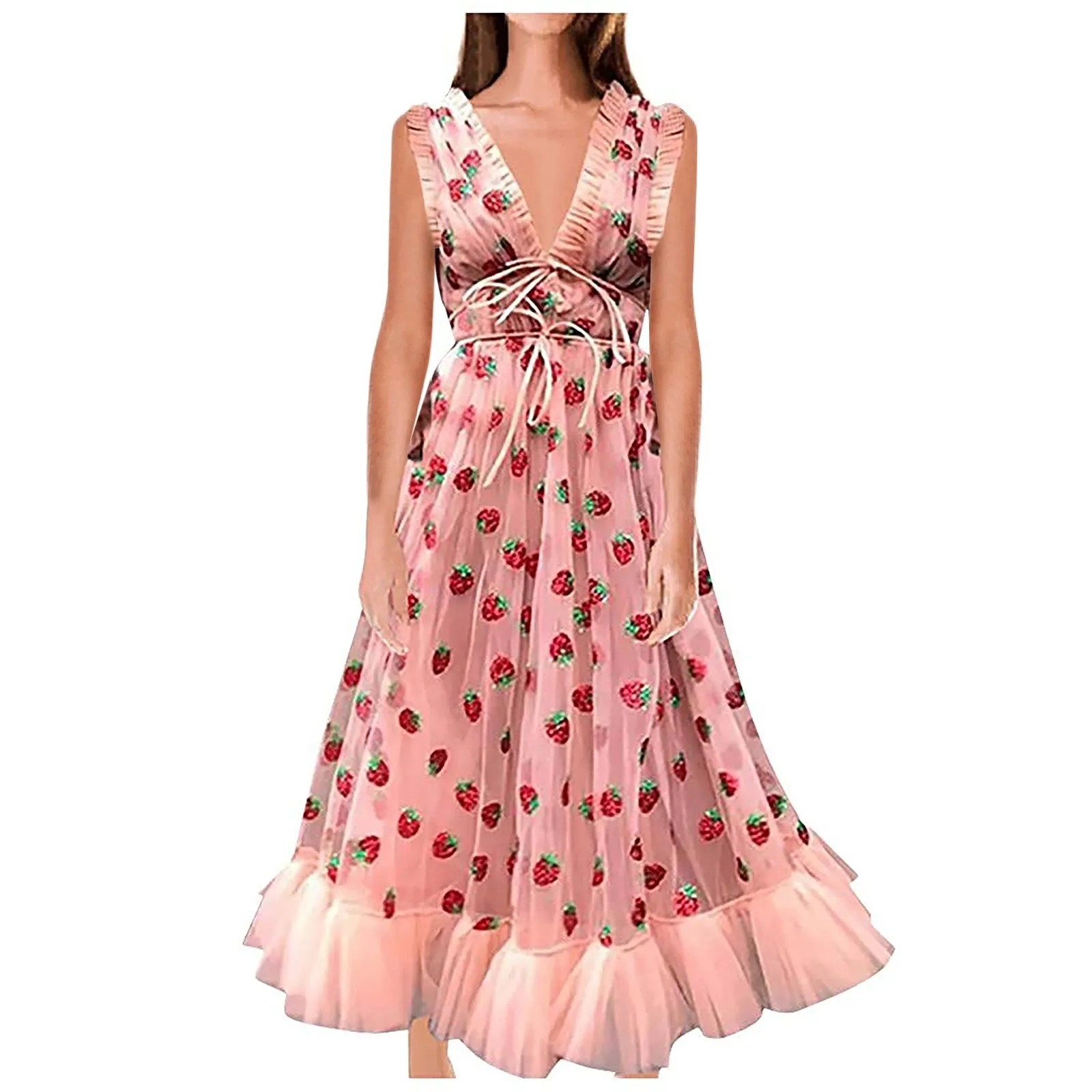 Mesh Sweet Strawberry Pleated V-Neck Long Skirt Fashion Casual Yarn Sexy Women Women's Dresses Women Long Sleeve Party Dress
Mesh Sweet Strawberry Pleated V-Neck Long Skirt Fashion Casual Yarn Sexy Women Women's Dresses Women Long Sleeve Party Dress