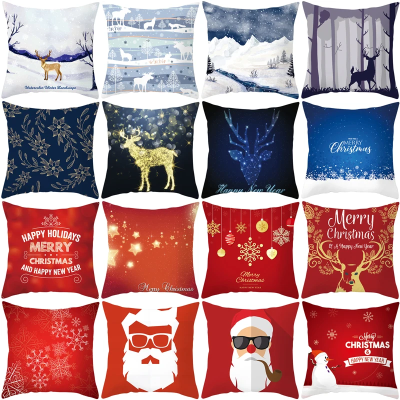 

Christmas Cushion Cover 45X45 Santa Claus Snowflake Pattern Decorative Pillowcase Sofa Cushions New Year Pillowcovers Home Decor