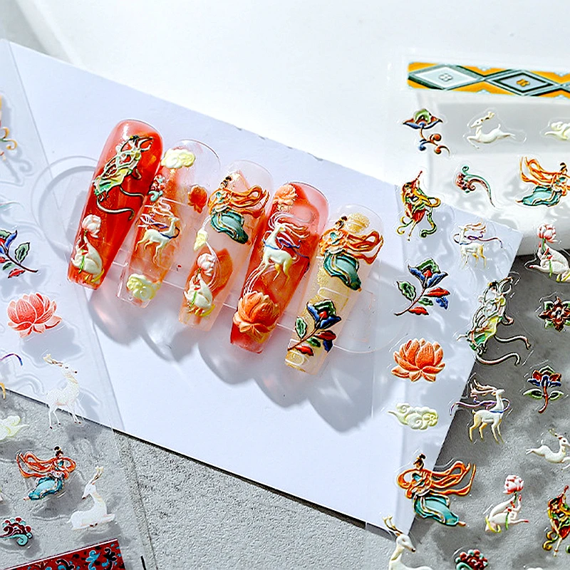 1 Sheet 5D Realistic Relief Myth The Flying Dancing Goddess Chang'e Deer Lotus Adhesive Nail Art Stickers Decals Manicure Charm
1 Sheet 5D Realistic Relief Myth The Flying Dancing Goddess Chang'e Deer Lotus Adhesive Nail Art Stickers Decals Manicure Charm