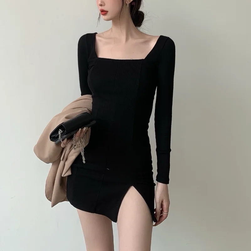 Spring and Autumn Sexy Sweater Dress Women Solid Elegant Bodycon Party Mini Dress Female Korean Style Split Designer Dress 2022
Spring and Autumn Sexy Sweater Dress Women Solid Elegant Bodycon Party Mini Dress Female Korean Style Split Designer Dress 2022
