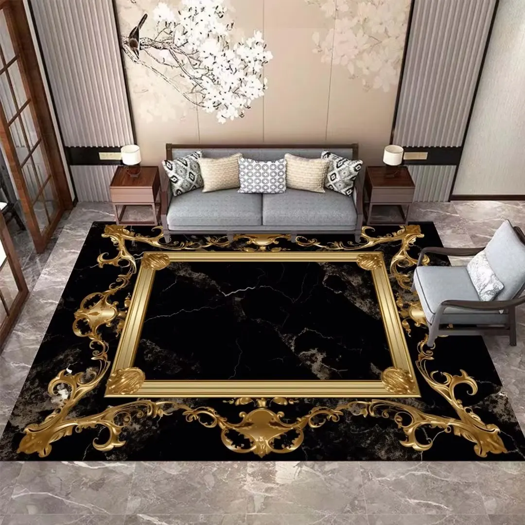 Luxury Carpet Decoration Home Carpets for Living Room Golden Black Frame Large Size Bedroom Floor Mat Non-slip Lounge Rug 
Luxury Carpet Decoration Home Carpets for Living Room Golden Black Frame Large Size Bedroom Floor Mat Non-slip Lounge Rug