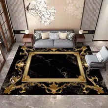 Luxury Carpet Decoration Home Carpets for Living Room Golden Black Frame Large Size Bedroom Floor Mat Non-slip Lounge Rug