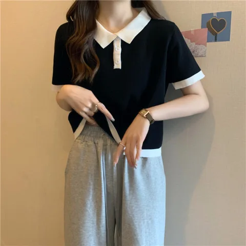 2023 Summer Short Sleeve Fashion T-Shirt Women Colour Blocking Polo Shirt Design Sense Niche
2023 Summer Short Sleeve Fashion T-Shirt Women Colour Blocking Polo Shirt Design Sense Niche