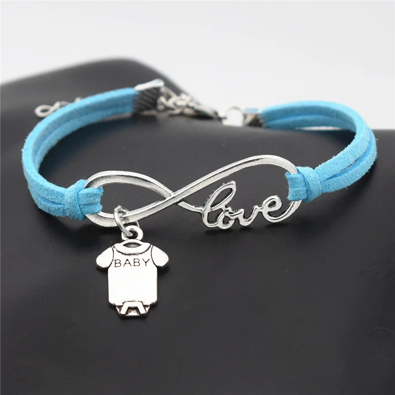 Hot Silver Infinity Love Baby Clothes Pendant Charm Bracelets & Bangles For Women Men Blue Leather Suede Christmas Gifts Jewelry
Hot Silver Infinity Love Baby Clothes Pendant Charm Bracelets & Bangles For Women Men Blue Leather Suede Christmas Gifts Jewelry