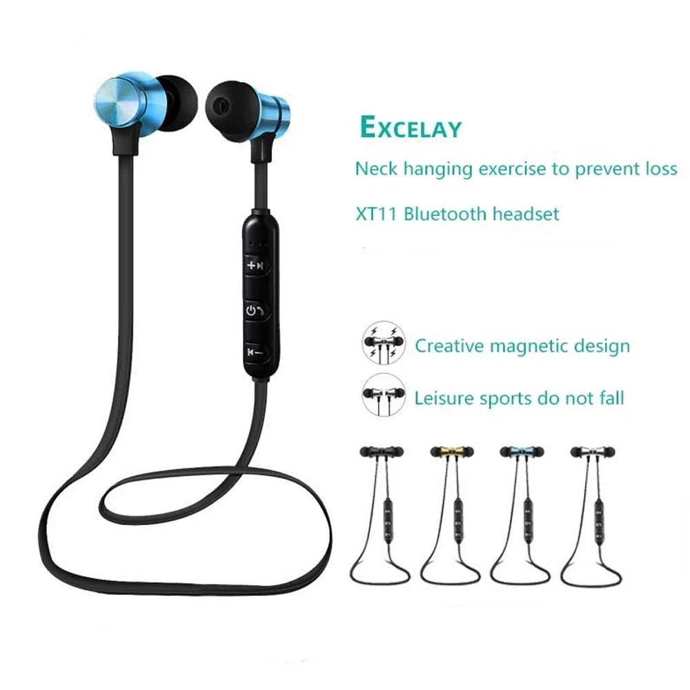 

Wireless Bluetooth Earphones Earbuds With Microphone XT11 Stereo Waterproof Sports Magnetic Headphone Neckband In-Ear Headset