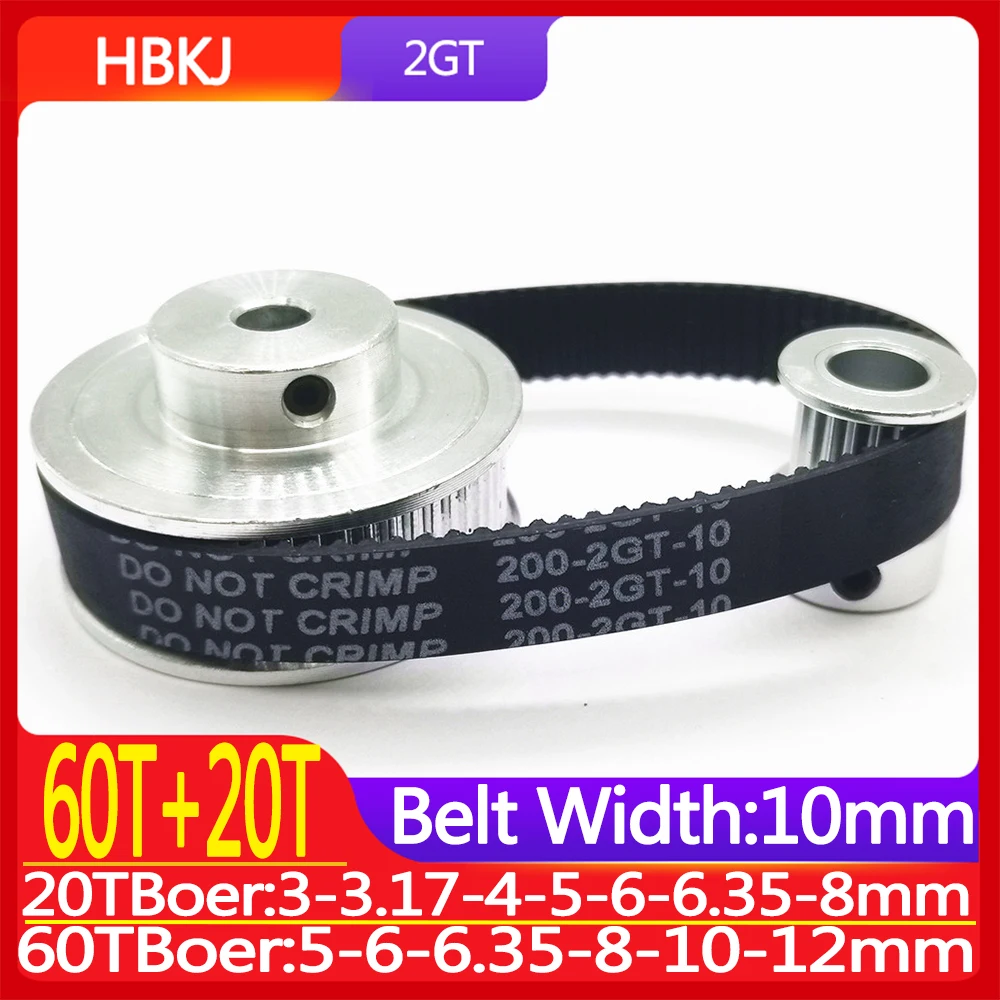 

2M 60Teeth 20Teeth 2GT 60T+20T Timing Pulley Belt Set Bore 3~14mm Belt Width 10mm Tensioning Wheel Synchronous 3D Printer Parts