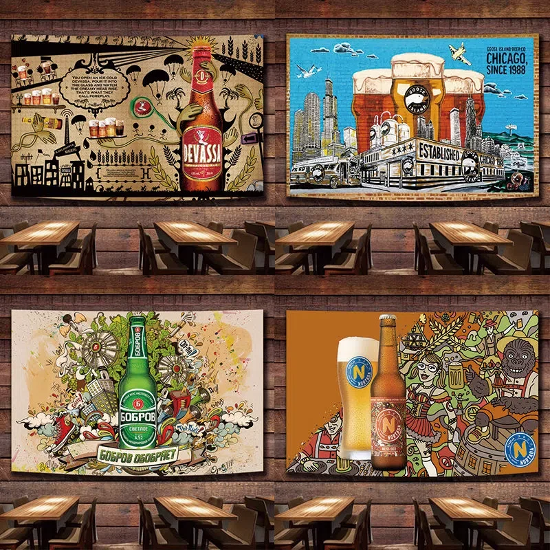 

Drink Beer Art Poster Wall Hanging Flag Canvas Painting Tapestry Wall Art Banner Bar Pub Wine House Oktoberfest Decor Sticker