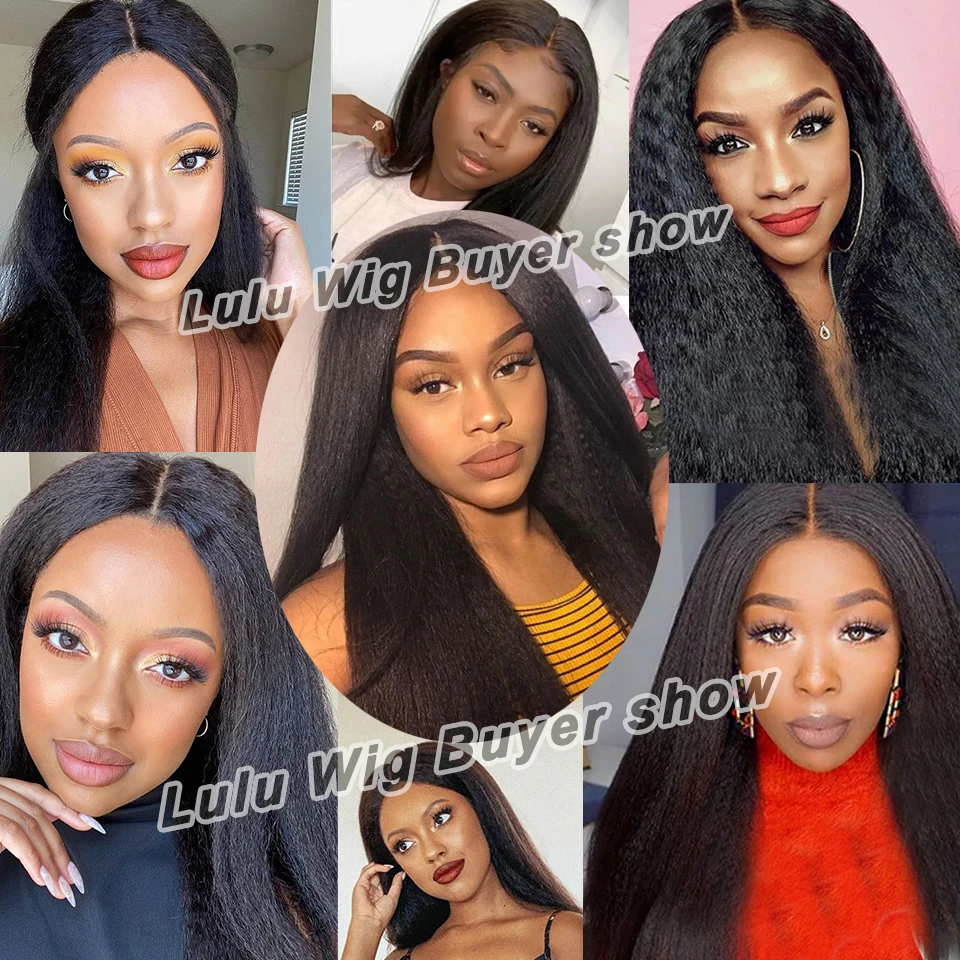 200 Density Glueless Yaki Natural Long Kinky Straight Wigs For Black Women Wig Hairline with Baby Hair Afro | Шиньоны и парики