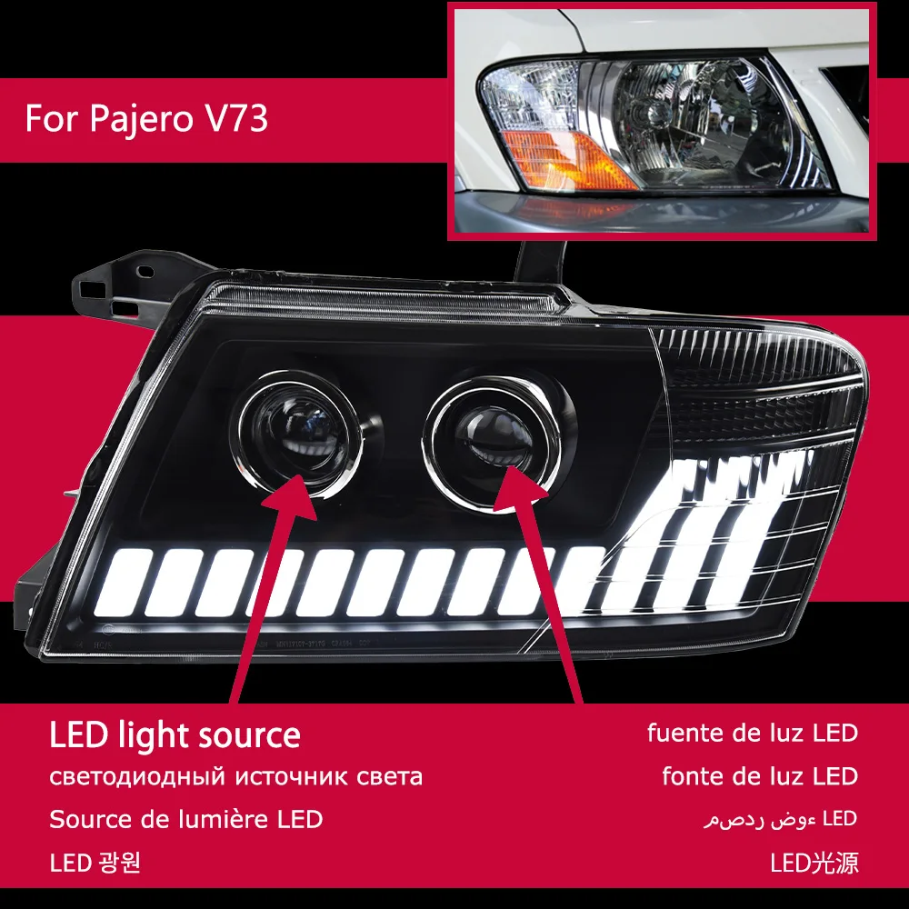 Автомобильные фары для Pajero V73 V75 V77 2000-2012, светодиодные автомобильные фары в сборе, версия с левым и правым рулем, динамический сигнал, анимация DRL 
Автомобильные фары для Pajero V73 V75 V77 2000-2012, светодиодные автомобильные фары в сборе, версия с левым и правым рулем, динамический сигнал, анимация DRL