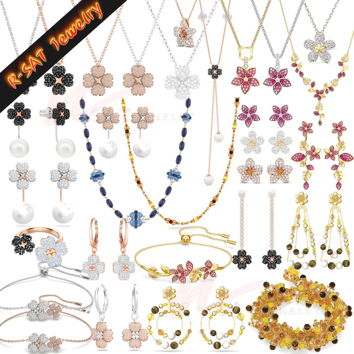 Bridal Jewelry Sets Original Austrian Crystal Latisha Pearl Earrings Flower Necklaces Clover Bracelets for Women With Logo
Bridal Jewelry Sets Original Austrian Crystal Latisha Pearl Earrings Flower Necklaces Clover Bracelets for Women With Logo