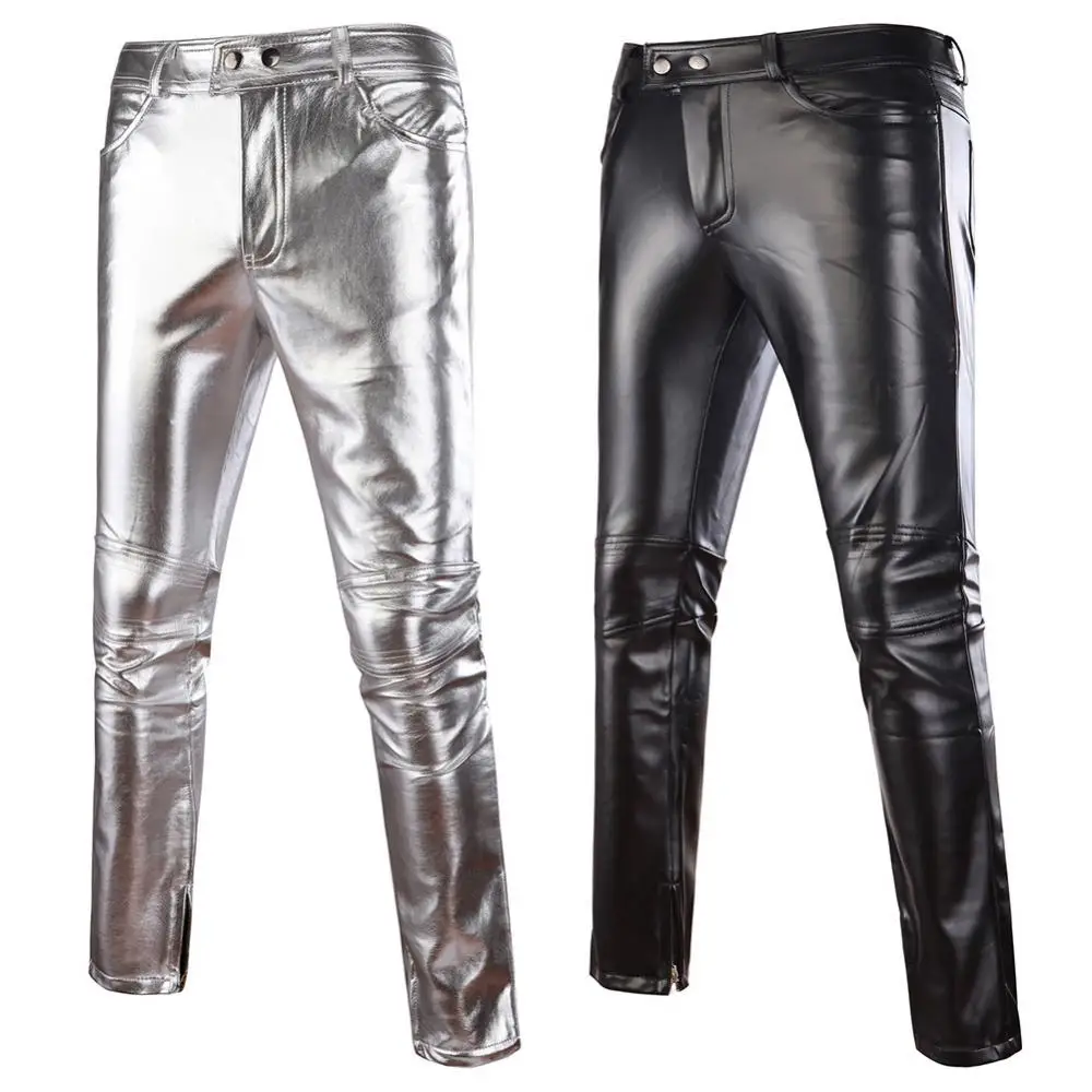 Pants Trouser Men Solid Color Casual Trousers Button Faux Leather Skinny Motorcycle Club Trousers
Pants Trouser Men Solid Color Casual Trousers Button Faux Leather Skinny Motorcycle Club Trousers