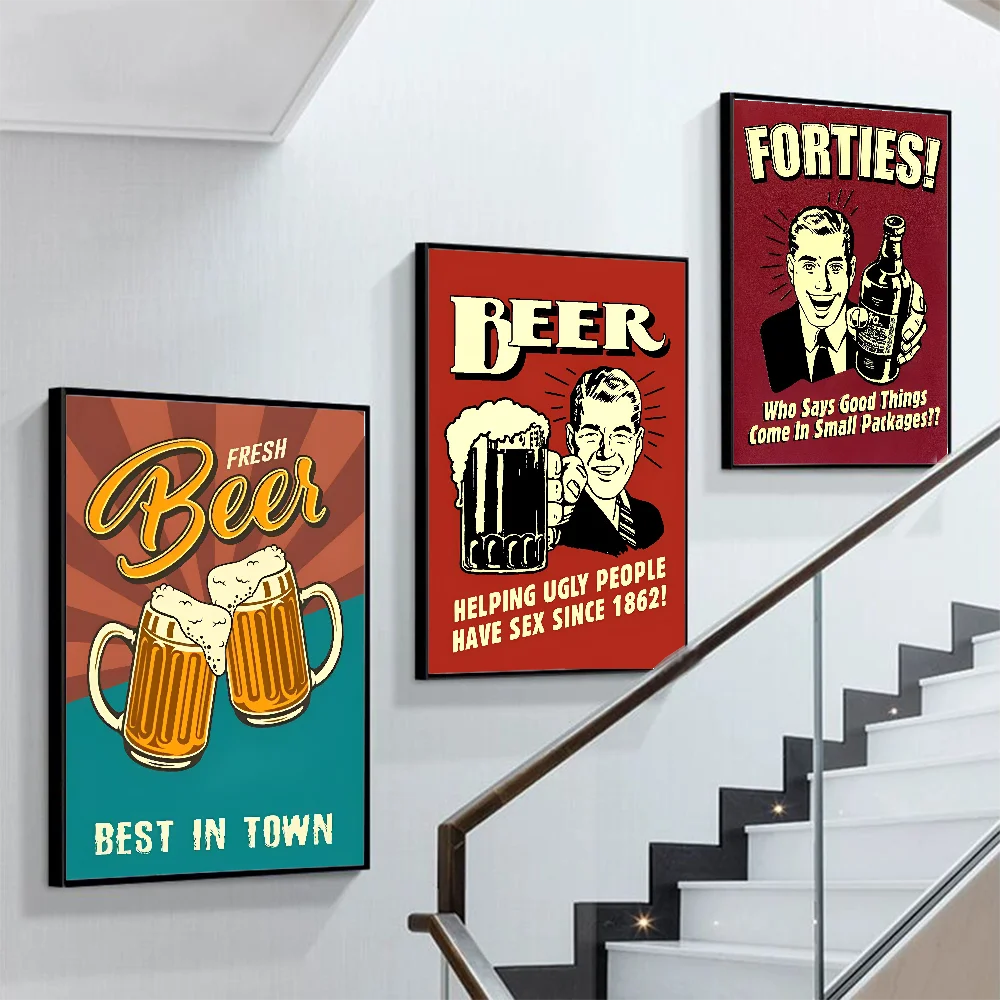 

Beer V-vintage Poster Self-adhesive Art Poster Retro Kraft Paper Sticker DIY Room Bar Cafe Vintage Decorative Painting