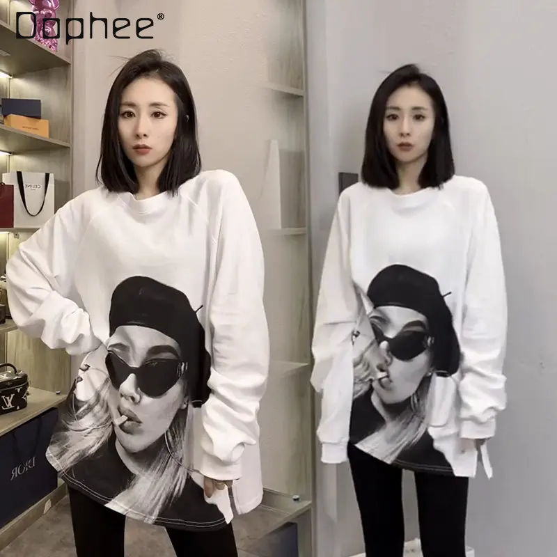 Fashionable Printed Long-Sleeved Pullover White T-shirt for Women 2022 Autumn New Loose Oversized Casual Split Black Tee Top
Fashionable Printed Long-Sleeved Pullover White T-shirt for Women 2022 Autumn New Loose Oversized Casual Split Black Tee Top