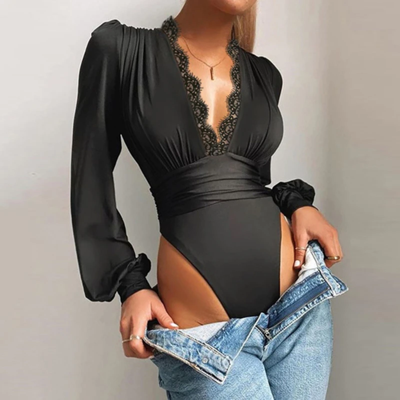 2023 Spring Female Bodysuit Solid Color Deep V-Neck Long Sleeve Playsuits Low-Cut Romper for Spring Fall Black/Purple/Red/Blue
2023 Spring Female Bodysuit Solid Color Deep V-Neck Long Sleeve Playsuits Low-Cut Romper for Spring Fall Black/Purple/Red/Blue
