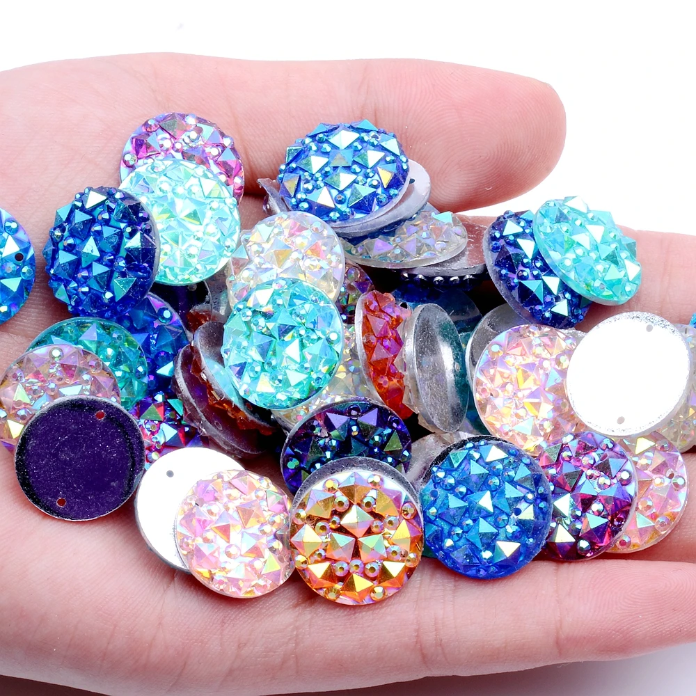 

16mm 40pcs AB Colors Resin Flatback Rhinestone With 2 Holes DIY Crafts Jewelry Making Sew On Wedding Garment Shoes Decorations
