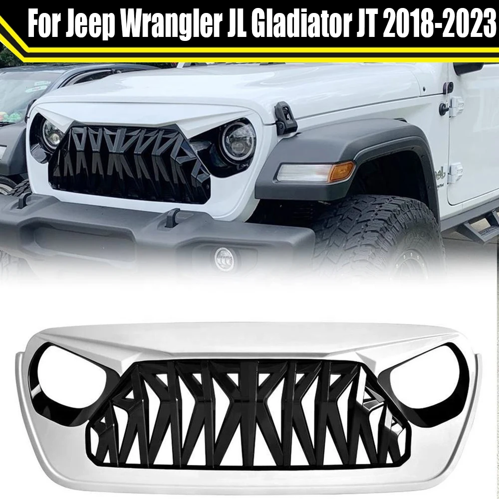 

For Jeep Wrangler JL Gladiator JT 2018-2023 Shark Grill Front Bumper Grille Racing Grills Inlet Guard Grid ABS Mesh Cover