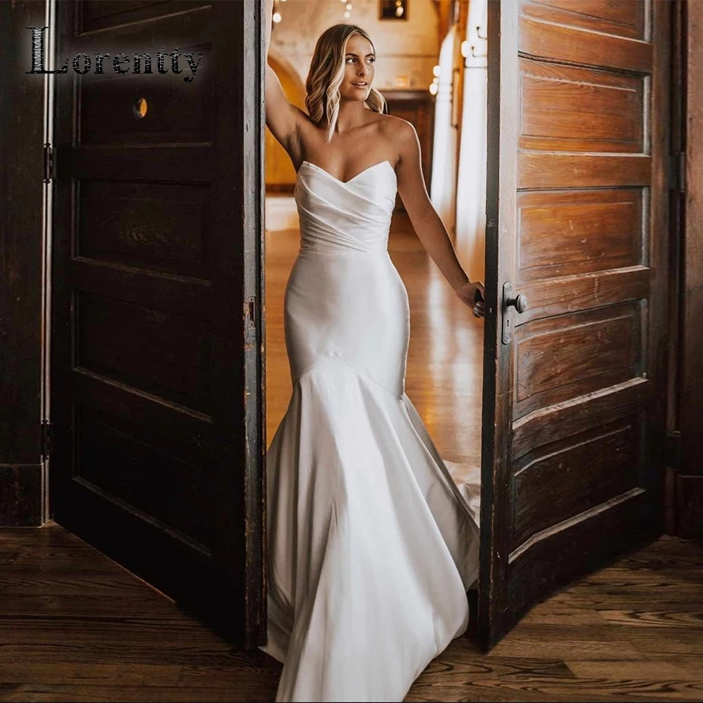 Lorentty Simple 2023 Wedding Dresses For Women Bride Mermaid Satin Strapless Sleeveless Appliques Vestidos De Novia Custom Made
Lorentty Simple 2023 Wedding Dresses For Women Bride Mermaid Satin Strapless Sleeveless Appliques Vestidos De Novia Custom Made