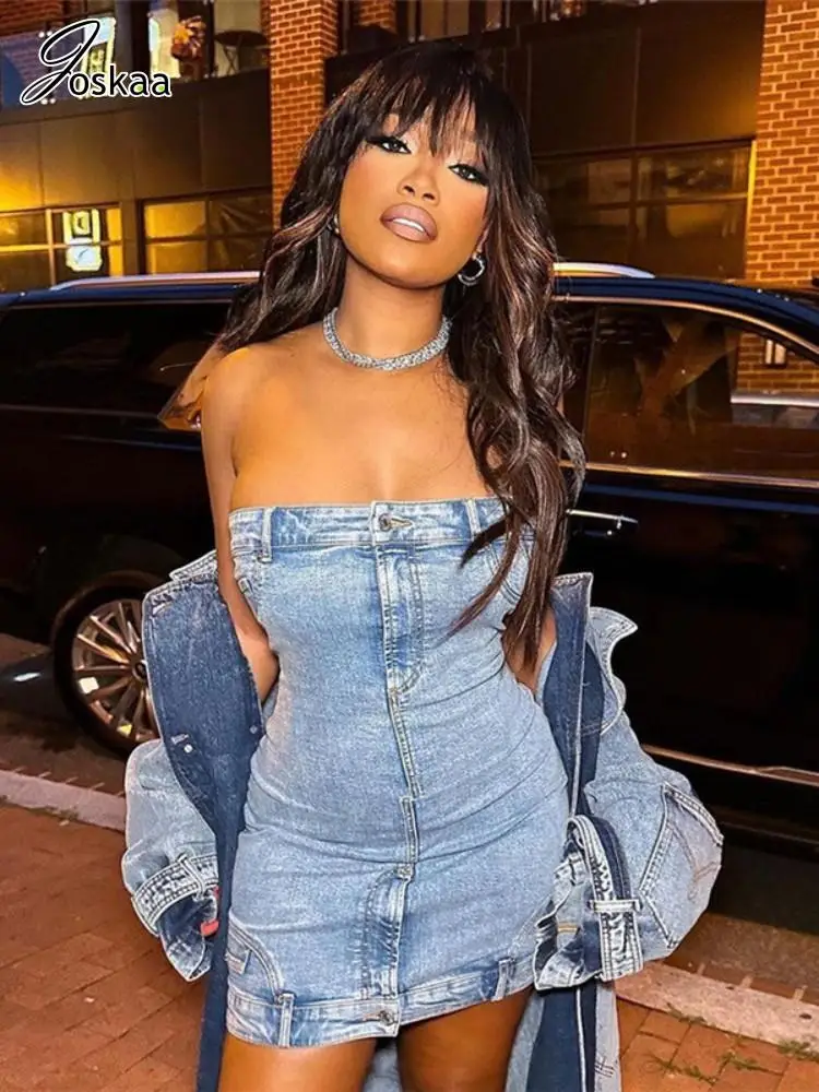 Joskaa Blue Denim Mini Dress Women Hipster Sexy Wrapped Chest Sleeveless with Buttons Body-Shaping Robe Fall 2023 Streetwear
Joskaa Blue Denim Mini Dress Women Hipster Sexy Wrapped Chest Sleeveless with Buttons Body-Shaping Robe Fall 2023 Streetwear