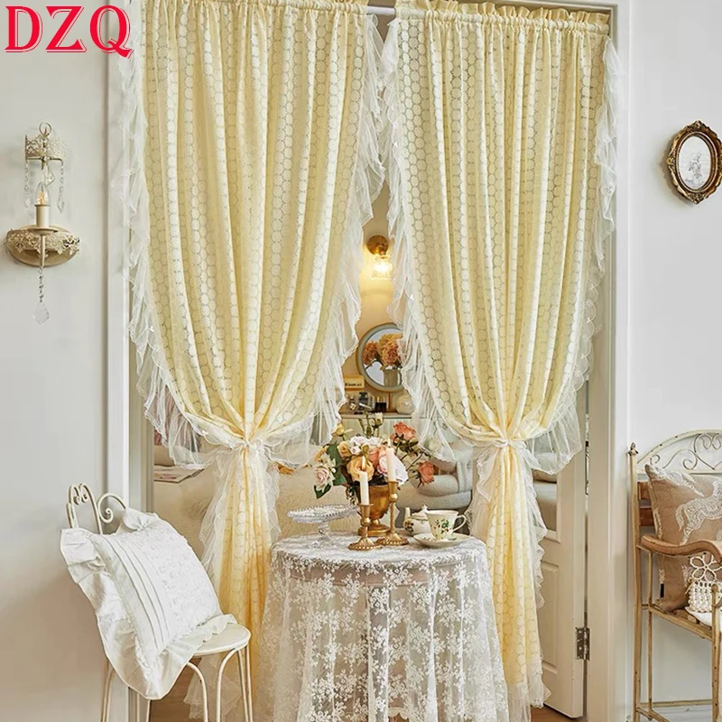 

Idyllic Small Flowers Lace Tulle Curtain for Living Room Yellow/Green/White Warp Ruffled Gauze Curtains for Kitchen Bedroom A513