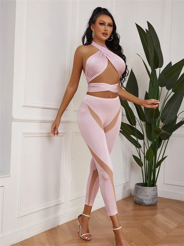 InGrily Sexy Halter 2 Piece Set For Women Criss Cross Bandage Cleavage Backless Crop Tops+ Mesh Patchwork Legging Matching Suits
InGrily Sexy Halter 2 Piece Set For Women Criss Cross Bandage Cleavage Backless Crop Tops+ Mesh Patchwork Legging Matching Suits