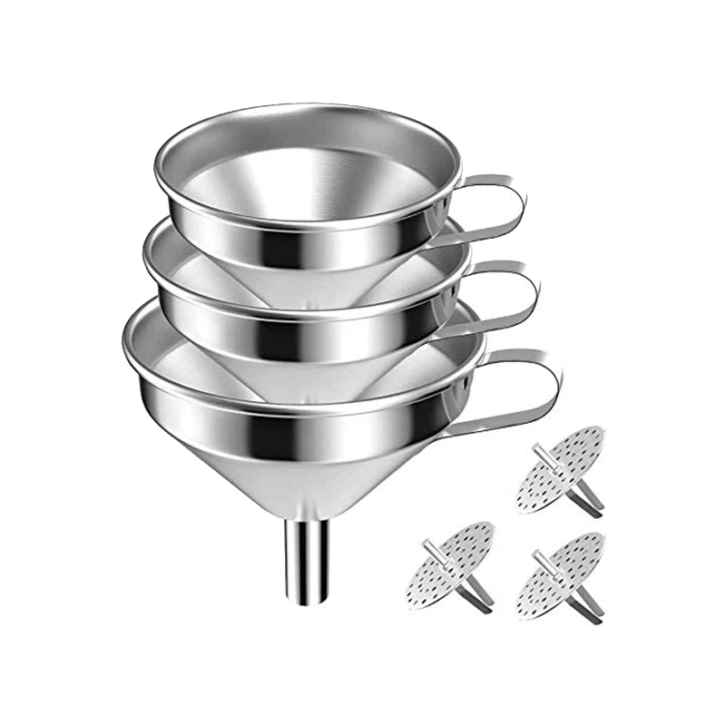 3Pcs Funnel Set Stainless Steel Funnels Wide Mouth Oil Liquid Funnel With Filter Kitchen Funnel For Bottle Canning
3Pcs Funnel Set Stainless Steel Funnels Wide Mouth Oil Liquid Funnel With Filter Kitchen Funnel For Bottle Canning