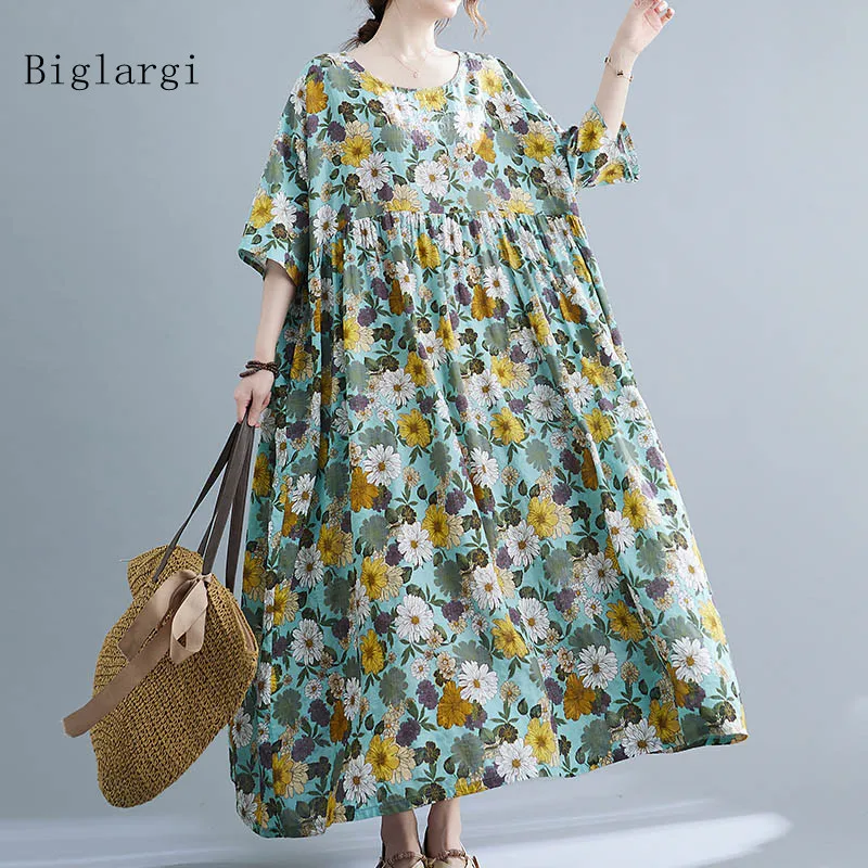 Oversized Summer Floral Beach Dress for Women Loose Long Casual Ladies Dresses Large Size Flower Korean Cotton Woman Dress 2022
Oversized Summer Floral Beach Dress for Women Loose Long Casual Ladies Dresses Large Size Flower Korean Cotton Woman Dress 2022