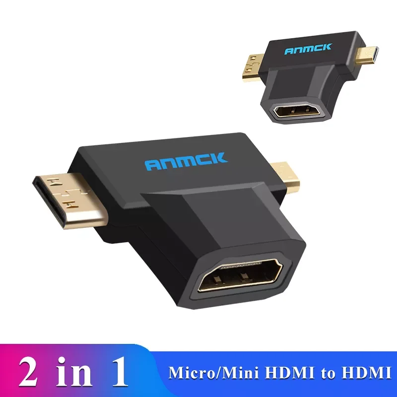 Anmck Micro & Mini Male HDMI to HDMI Standard Fmale Adapter 2 in 1 HDMI A to C/D for Camera Tablet latop or Computer
Anmck Micro & Mini Male HDMI to HDMI Standard Fmale Adapter 2 in 1 HDMI A to C/D for Camera Tablet latop or Computer