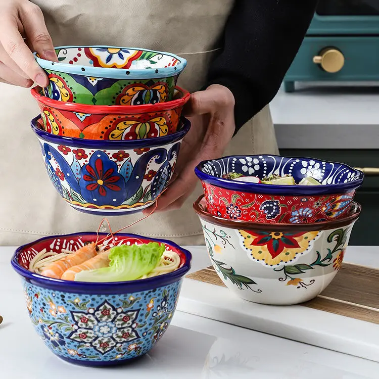 Creative Bowl Ceramic Bohemian Hand-Painted Rice Bowl Instant Noodle Bowl Household Fruit Salad Bowl Kitchen Tableware
Creative Bowl Ceramic Bohemian Hand-Painted Rice Bowl Instant Noodle Bowl Household Fruit Salad Bowl Kitchen Tableware