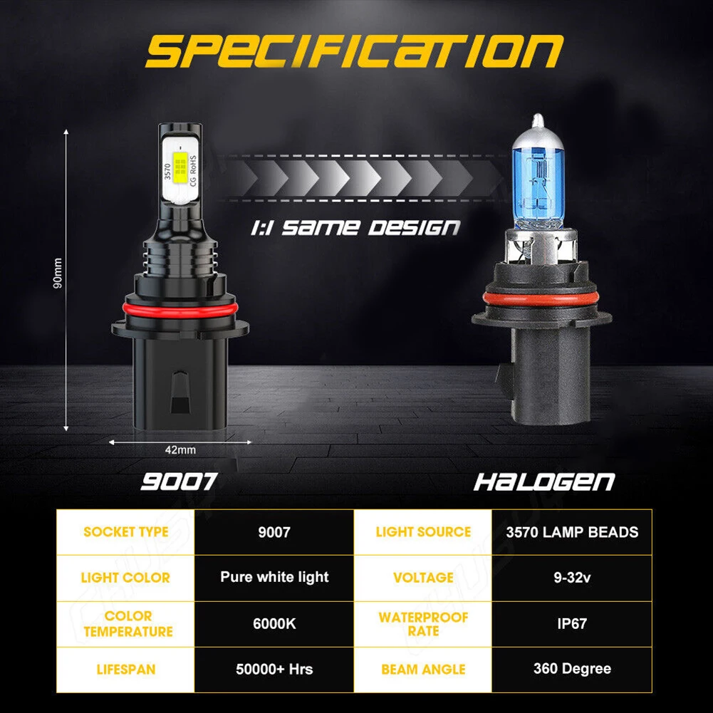 2PCS 9007 HB5 CSP LED Headlight Bulbs Conversion Kit High Low Beam Car Headligh Single Beam 6000K Super White 6063 Aluminum
2PCS 9007 HB5 CSP LED Headlight Bulbs Conversion Kit High Low Beam Car Headligh Single Beam 6000K Super White 6063 Aluminum
