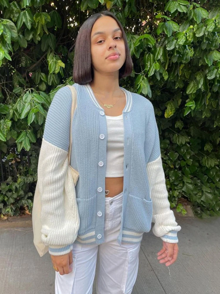 Sunny Y.j. y2k Fall Blue Knitted Stripe Long Cardigan Coat Women Long Sleeve V-Neck Single Breasted Contrast Cardigan Sweater
Sunny Y.j. y2k Fall Blue Knitted Stripe Long Cardigan Coat Women Long Sleeve V-Neck Single Breasted Contrast Cardigan Sweater