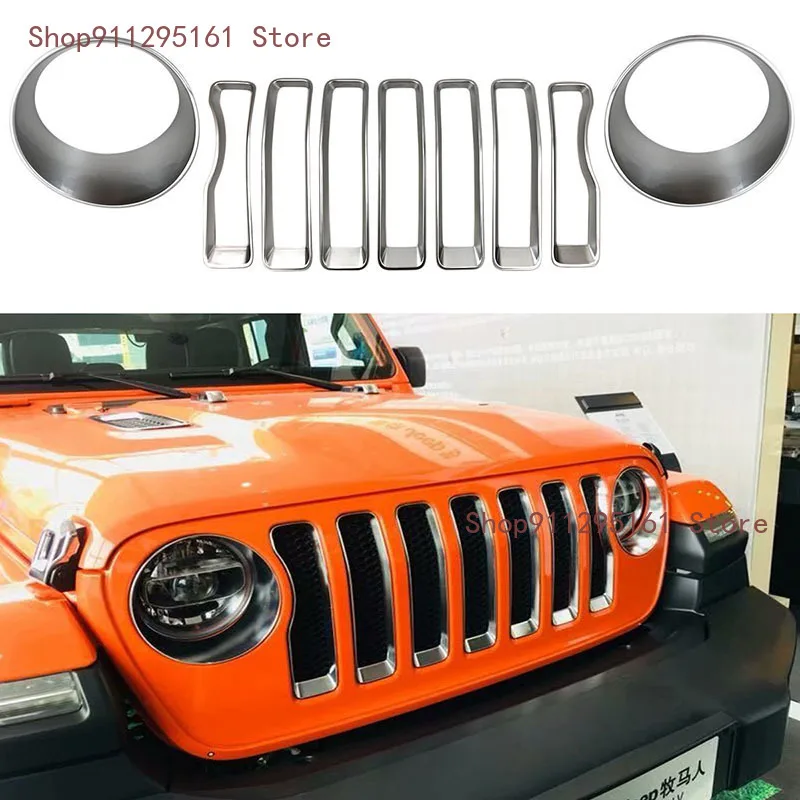 ABS silver Mesh Grille Grill Insert+Headlight Turn Light Cover Trim For Jeep Wrangler JL 2018 2019 Accessories
ABS silver Mesh Grille Grill Insert+Headlight Turn Light Cover Trim For Jeep Wrangler JL 2018 2019 Accessories