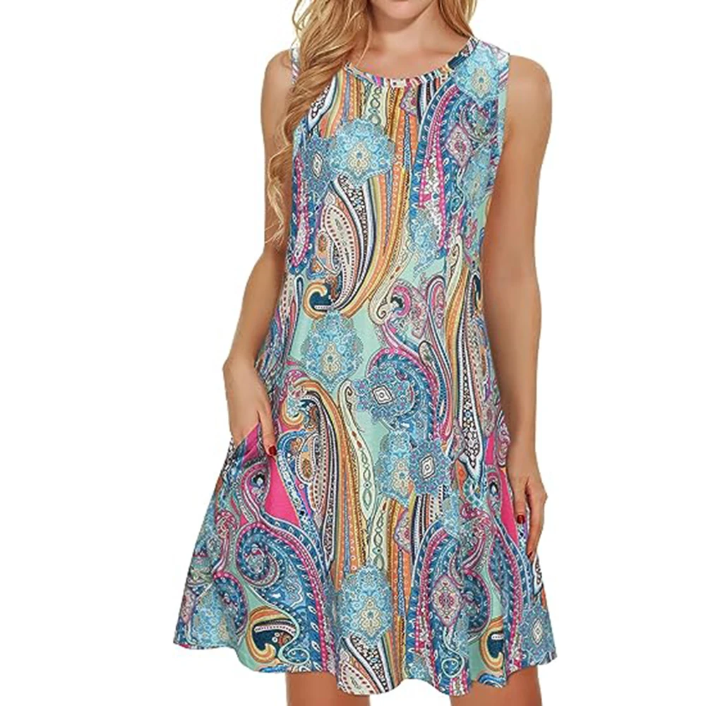 

Женское винтажное платье макси с цветочным принтом, Длинное Элегантное платье с О-образным вырезом в богемном стиле, повседневное пляжное платье с широкой юбкой для отдыха, Новинка лета 2023